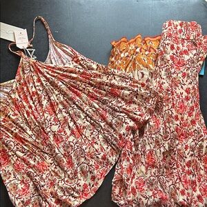 Joie Red and Cream Floral Satin Cami Set